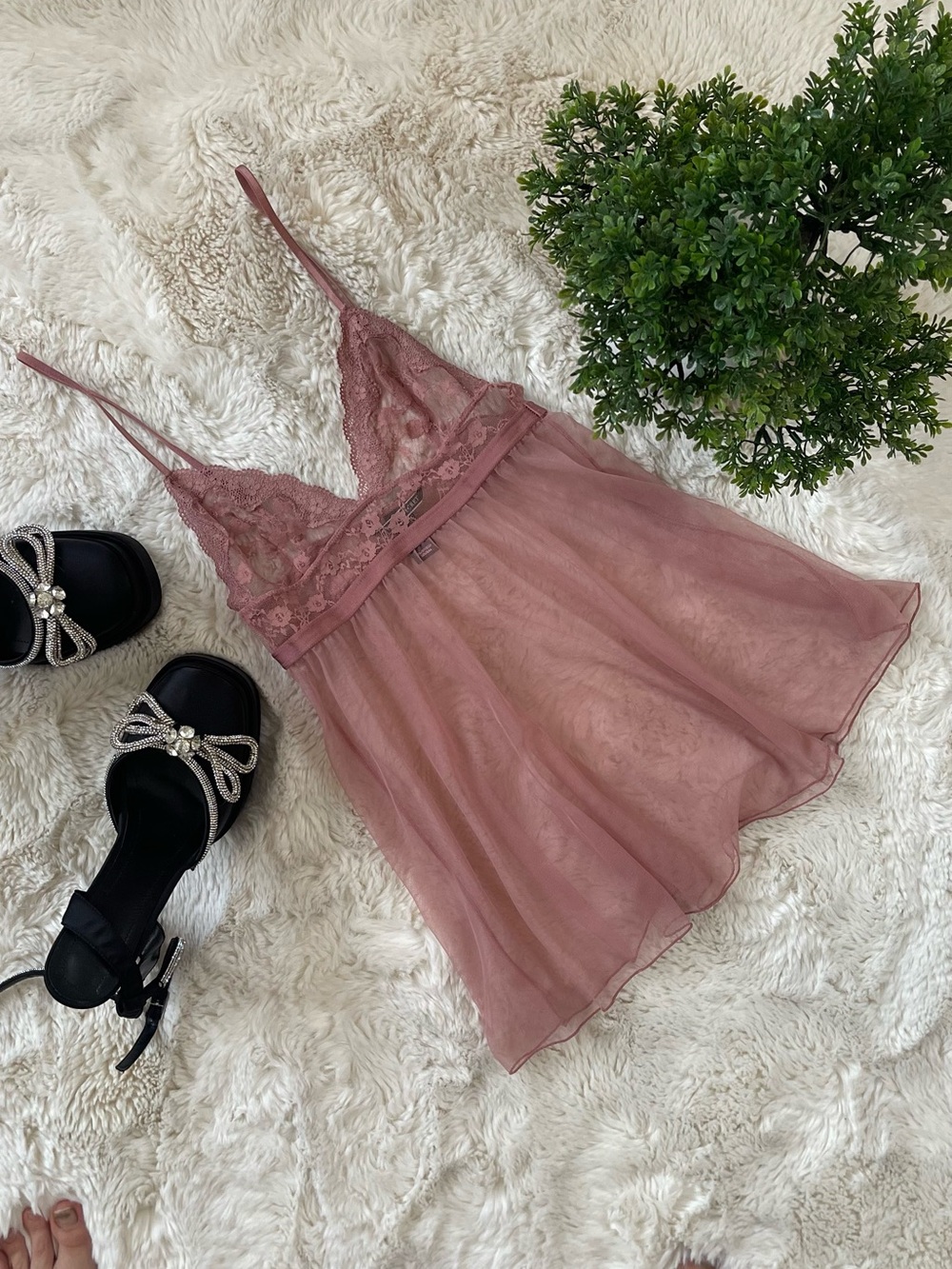 Victoria's Secret Lace Babydoll Top Cami Lingerie Dusty Pink Women's Size XS